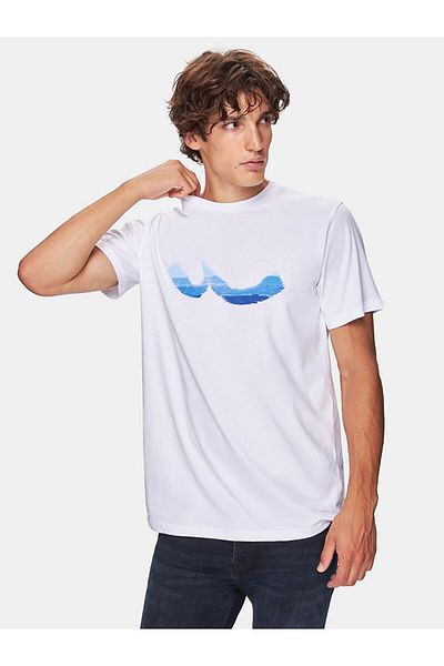 Ltb Tricou alb obișnuit cu mânecă scurtă cu decolteu O