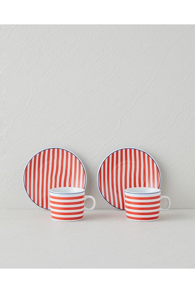 English Home Fresco Porcelain 4 Piece Coffee Cup Set for 2 People 80 ml Red - White