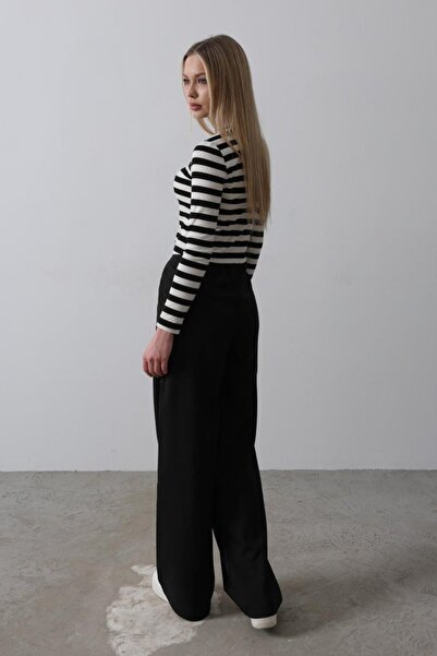 JANES Pola elastičnog struka Palazzo pantalone - crna