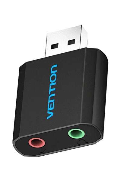 Vention محول USB إلى سماعة أذن/ميكروفون بطاقة صوتية أسود