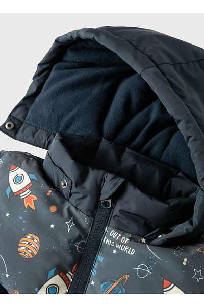 name ıt Navy Blue Men's Zippered Collar Regular Fit Patterned Puffer Coat 13231307