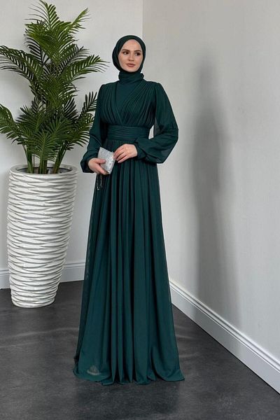 MERVEN AKYÜZ Βραδινό φόρεμα από τούλι Emerald Alessi με ντραπέ