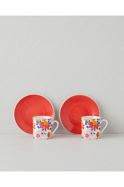 English Home Colorful Fabele Porcelain 4 Piece Coffee Cup Set for 2 People 80 ml