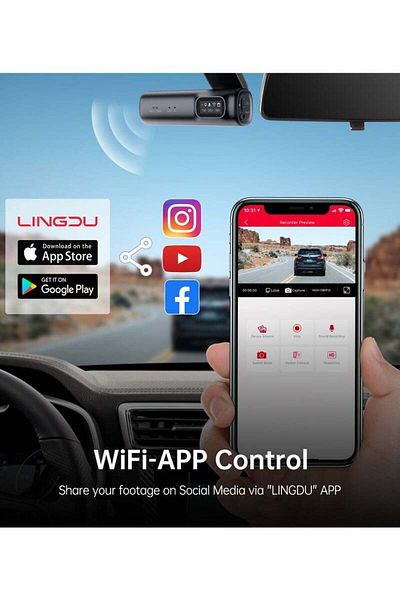 Generic LINGDU D600 4K Car Dash Cam Front and Rear 170 Degree Wide View Angle Built-in 5GHz WiFi