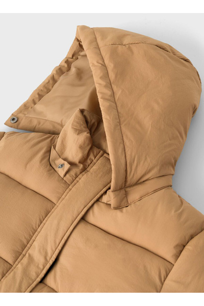 name ıt Kahve Erkek Fermuarlı Yaka Normal Kalıp Desenli Puffer Mont 13231319