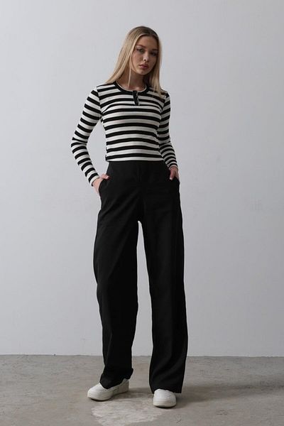Moda Asmira Palazzo Trousers with Half Elastic Waist - Black