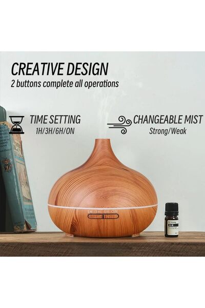 COOYA 500ml Light Wood Grain Mist Humidifier,With Remote Controls,7 Colors Light,22.50x17.00x17.00cm