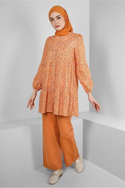 Alvina 43763 Model Patterned Flounced Shirt Tunic