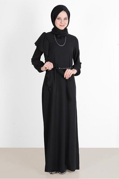 Alvina Metal Belted Flounce Detailed Dress - 42619