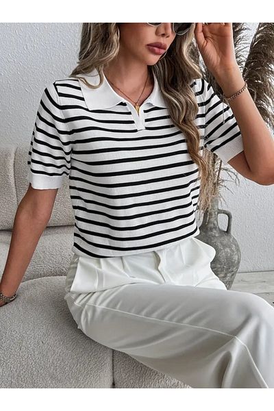 Kokosh moda Γυναικεία κοντομάνικη μπλούζα πλεκτή με λαιμόκοψη με μοτίβο