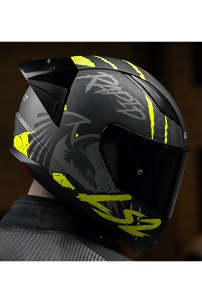 LS2 Rapıd 2 Race Raven Neon Sarı Fullface Motosiklet Kaskı Siyah Camlı
