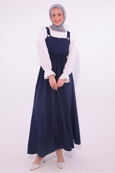 TRENDTESETTÜR Γυναικείο φόρεμα Navy Blue Belted Salopet T 8974