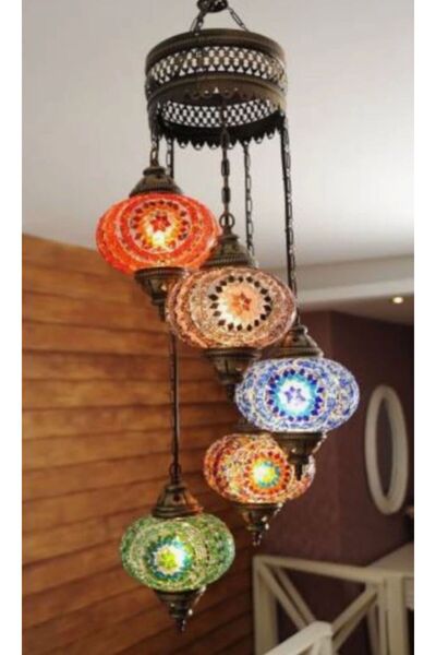 DEZ Design Mozaik Lamba 5'li Avize Otantik Bohem Sarkıt