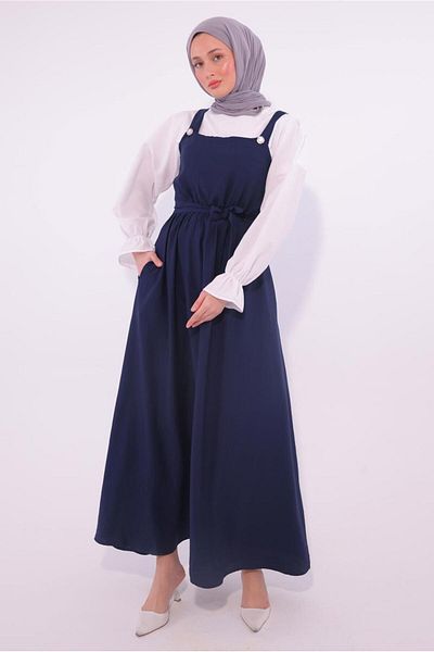 TRENDTESETTÜR Γυναικείο φόρεμα Navy Blue Belted Salopet T 8974