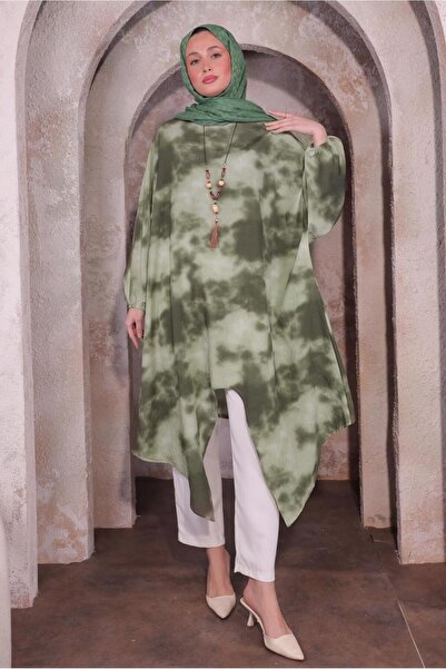 TRENDTESETTÜR Women's Khaki Long Tunic with Necklace t 0084