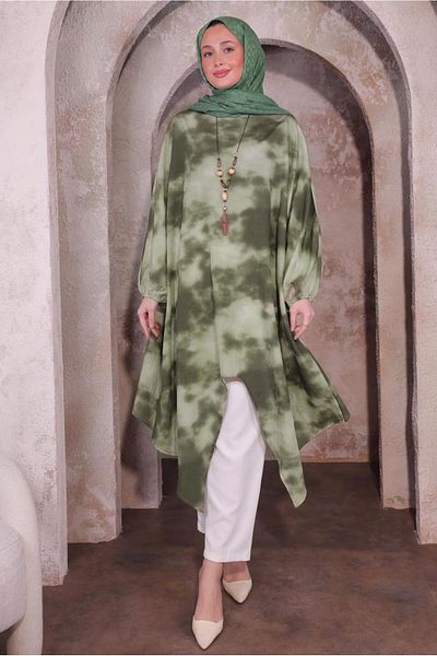 TRENDTESETTÜR Women's Khaki Long Tunic with Necklace t 0084