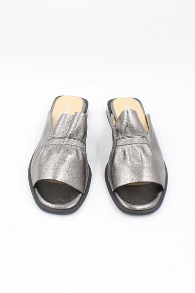ENDİCAN 514 1628 Women's Genuine Leather Slippers Platinum Metallic