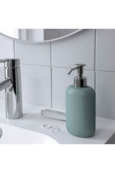 IKEA EKOLN Soap Dispenser – Light Grey-Turquoise, 450ml, Stoneware, Stylish Matte Finish