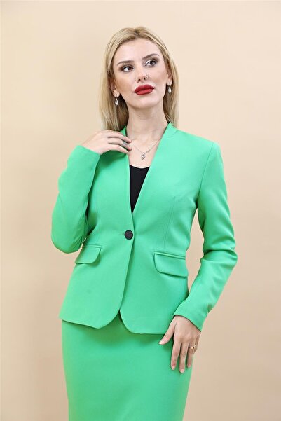 ÖNDER ÖZSOY Single Button Classic Jacket-Green - 1044100