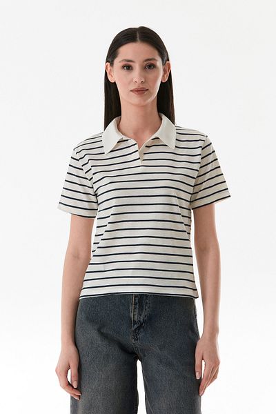 Fulla Moda Striped Polo Neck T-Shirt