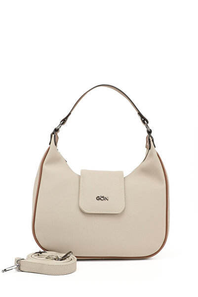 GÖNDERİ(R) حقيبة كتف نسائية ذات حزام طويل باللون البيج