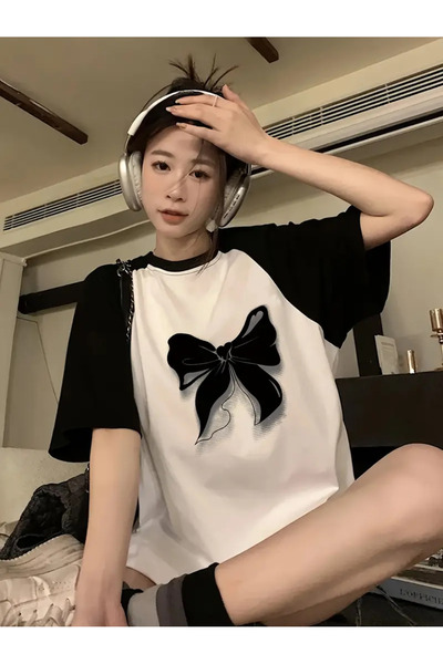 Touz Moda Y2K Butterfly Біла Реглан Рукав Oversize Футболка