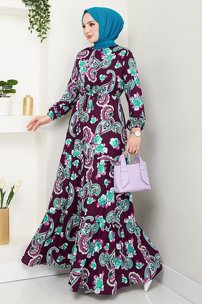 ModaMerve Φόρεμα Hijab Ethnic Pattern 823OZR1047-M Plum