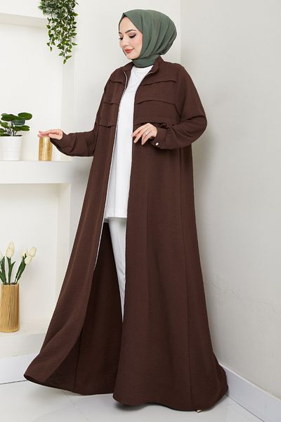 ModaMerve Cuff Buttoned Ferace 2018Efy931-M Brown