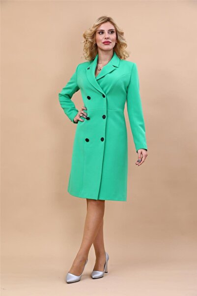 ÖNDER ÖZSOY Erkek Yaka Kuruvaze Uzun Kol Elbise-Yeşil