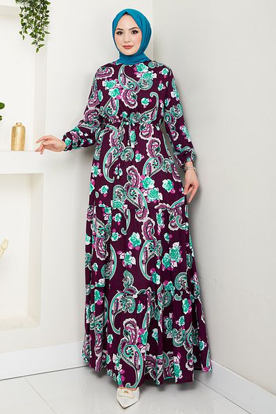 ModaMerve Φόρεμα Hijab Ethnic Pattern 823OZR1047-M Plum
