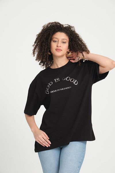Store 100% Cotton Women's Oversized Crew Neck Short Sleeve T-Shirt _ Motivational Text Printed