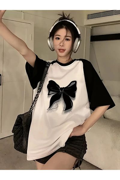 Touz Moda Μπλουζάκι Y2K Butterfly White Raglan Sleeve Oversize