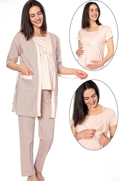 Cotpark Țesătură din bumbac și lycra - Set de pijamale cu mânecă scurtă pentru maternitate și postpartum cu efect de alăptare 16119