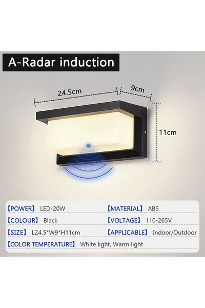 Choice Warm light Radar induction Outdoor waterproof wall light LED 15W radar sensing indoor bedroom living