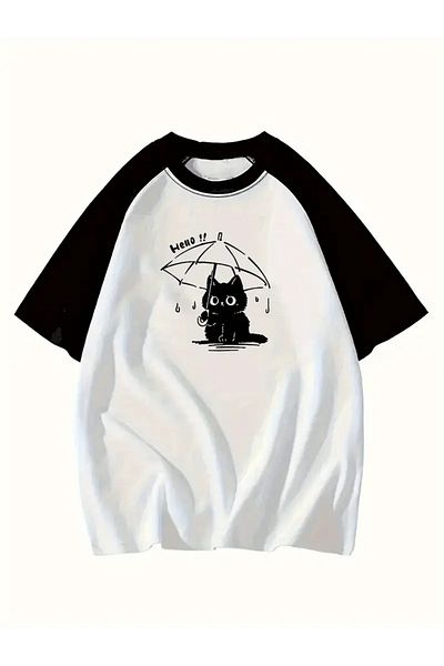 Touz Moda Μπλουζάκι Y2K Cartoona Entering White Raglan Sleeve Oversize