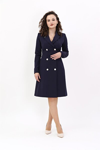 ÖNDER ÖZSOY Erkek Yaka Kuruvaze Uzun Kol Elbise-Lacivert