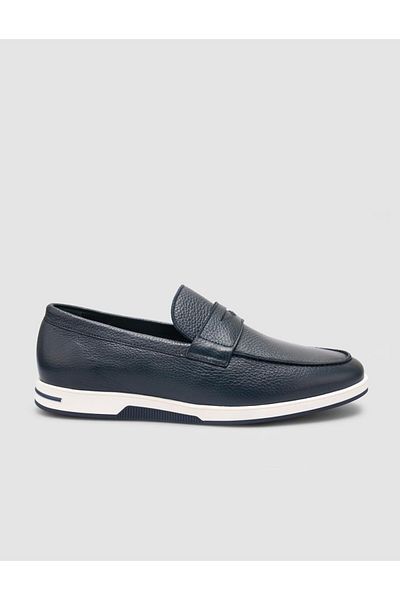 Cabani 100% Genuine Leather Navy Blue Men's Casual Shoes