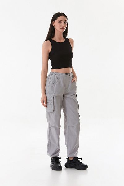 Fulla Moda Parachute Fabric Trousers with Belts and Leg Stoppers and Cargo Pockets