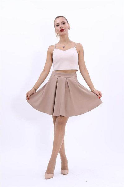 ÖNDER ÖZSOY Short Flared Skirt-Stone