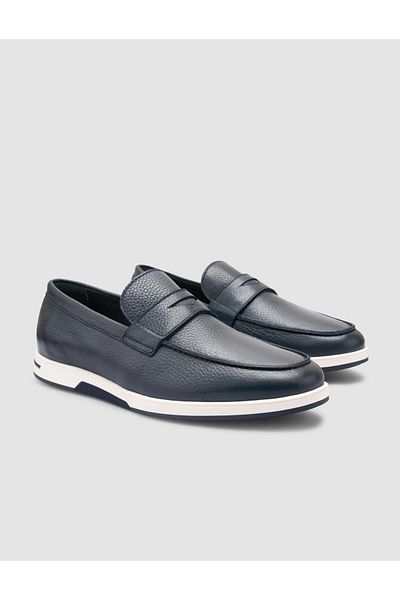 Cabani 100% Genuine Leather Navy Blue Men's Casual Shoes