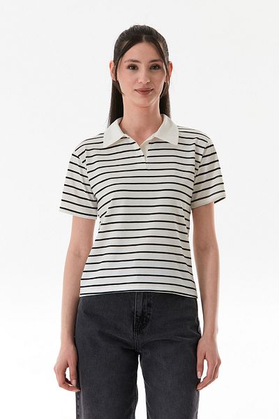 Fulla Moda Striped Polo Neck T-Shirt