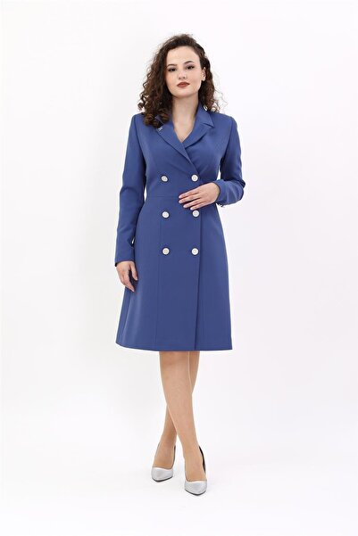 ÖNDER ÖZSOY Erkek Yaka Kuruvaze Uzun Kol Elbise-İndigo