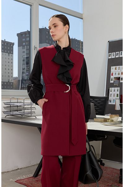 Fatma Atasoy Double Belted Burgundy Vest