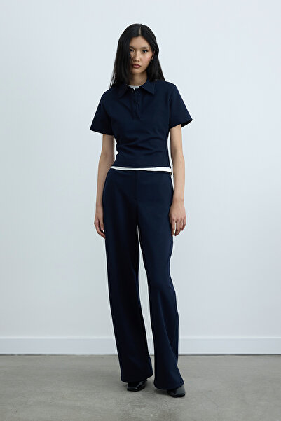 Suud Collection Navy Blue Jane Wide Leg Trousers