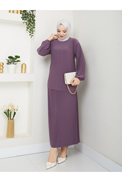 ECK MODA Women's Complete Pleated Skirt Full Lycra Stretch Fabric Bottom Top Set