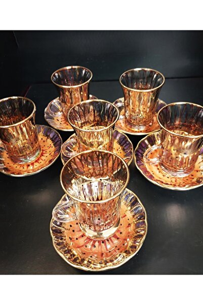 BY.RAYKA PORSELEN El Dekor PORSELEN EL BOYAMA ÇAY BARDAĞI TAKIMI  ALTI KİŞİLİK