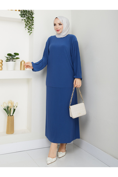 ECK MODA Γυναικείο Σετ Πλήρες Πλισέ Φούστα με Ελαστικό Υφασμάτινο Σετ Επάνω και Κάτω μέρος από Λύκρα