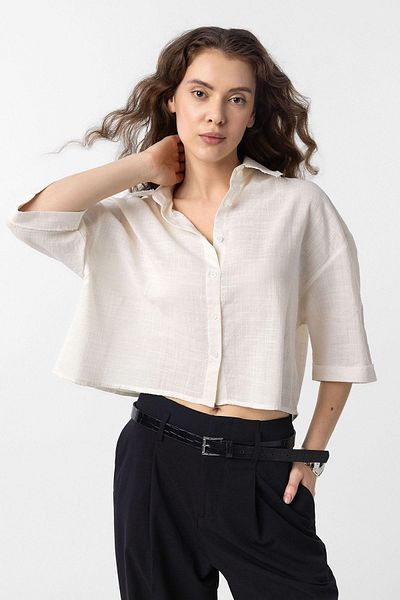 Antioch Ecru Crop Textured Women's Shirt