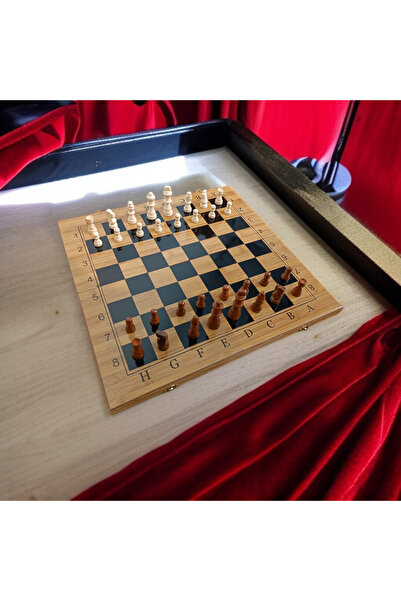 imsaconcept Katlanır Ahşap Satranç ve Tavla Seti Sevgiliye, Arkadaşa Hediyeli...