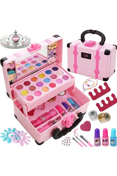 COOYA Kids Makeup Kit for Girl, Washable for Dress Up, with Cosmetic Case for Girls 3-12 Year Old